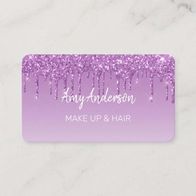 Anpassningsbar Lila Glitter Visitkort (Framsida)