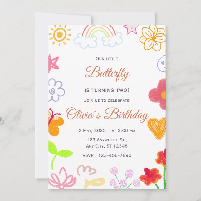 Anpassningsbar Lila Gult Bjud på födelsedag Inbjudningar (Framsida)