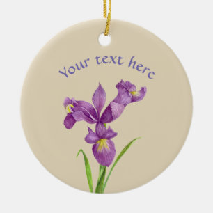 Anpassningsbar Lila Iris botaniska Blommigt Art. Julgransprydnad Keramik