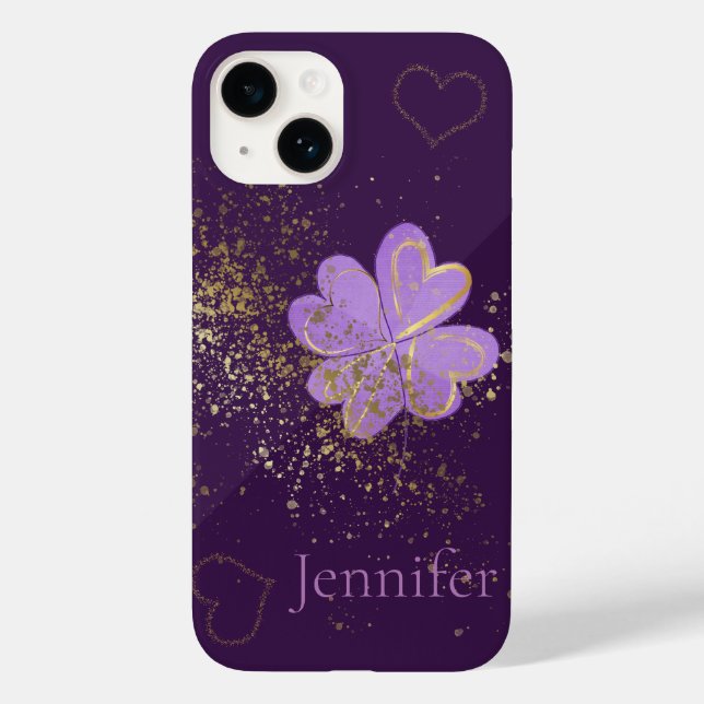 Anpassningsbar Lila Klöver Glitter iPhone/iPad-fal (Baksida)