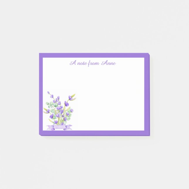 Anpassningsbar Lila Lavender Blommigt PostIT-antec Post-it Block (Framsida)