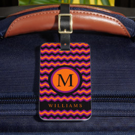 Anpassningsbar Lila Orange Black Chevron Mönster Bagagebricka