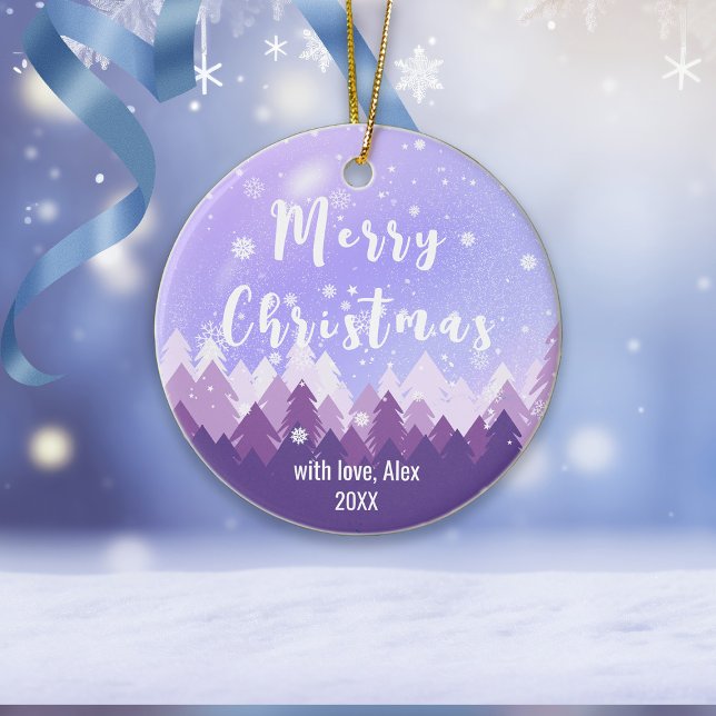 Anpassningsbar Lila Tone Snö & Forest God jul Julgransprydnad Keramik (Skapare uppladdad)