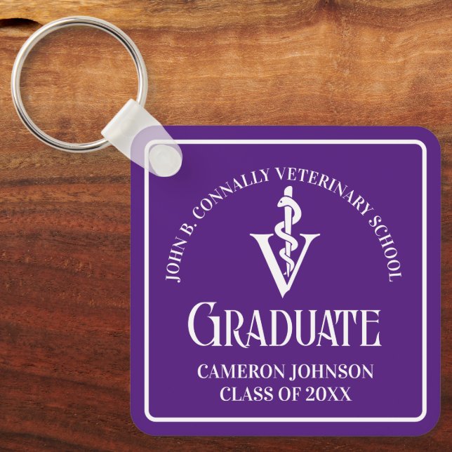 Anpassningsbar Lila Veterinary School Studenten Nyckelring (Framsida)