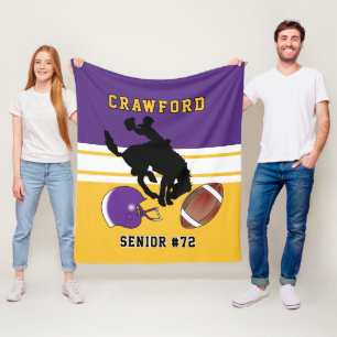 Anpassningsbar 🏈 Lila, Vit och Guld med Logotyp Fleecefilt