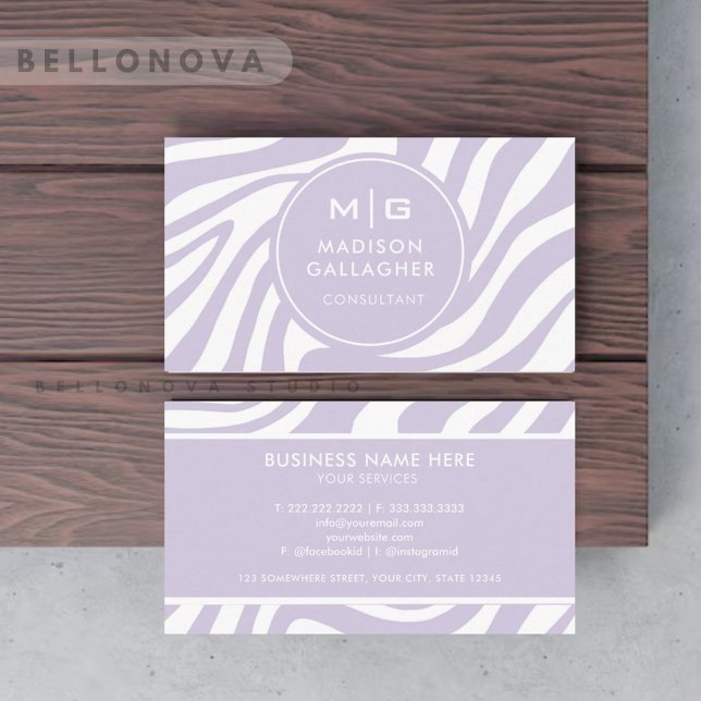 Anpassningsbar Lila Vit Zebra mönstrad Professione Visitkort (Custom Purple White Zebra Pattern Professional Business Card
)