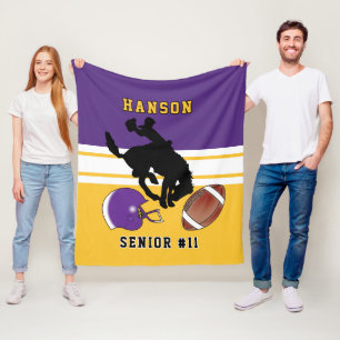 Anpassningsbar 🏈 Lila, Vita och Guld med Logoty Fleecefilt