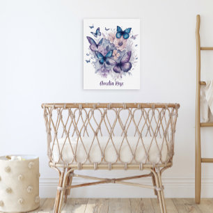 Anpassningsbar Lila Watercolor Butterflies Girl Nu Poster
