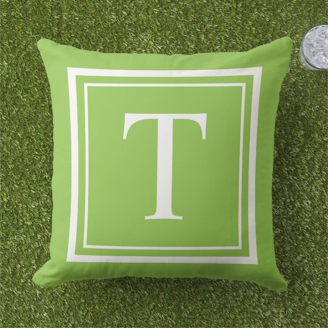 Anpassningsbar Lime Green Square Monogram Initial  Kudde (Gräs)