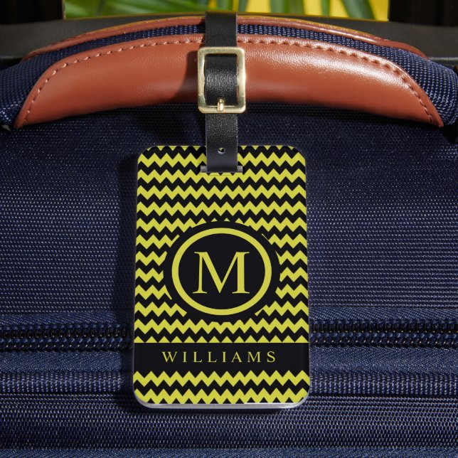 Anpassningsbar Lime Gult Grönt Black Chevron Mönst Bagagebricka (Framsida Insitu 2)