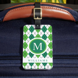 Anpassningsbar Lime White Forest Grönt Argyle Möns Bagagebricka