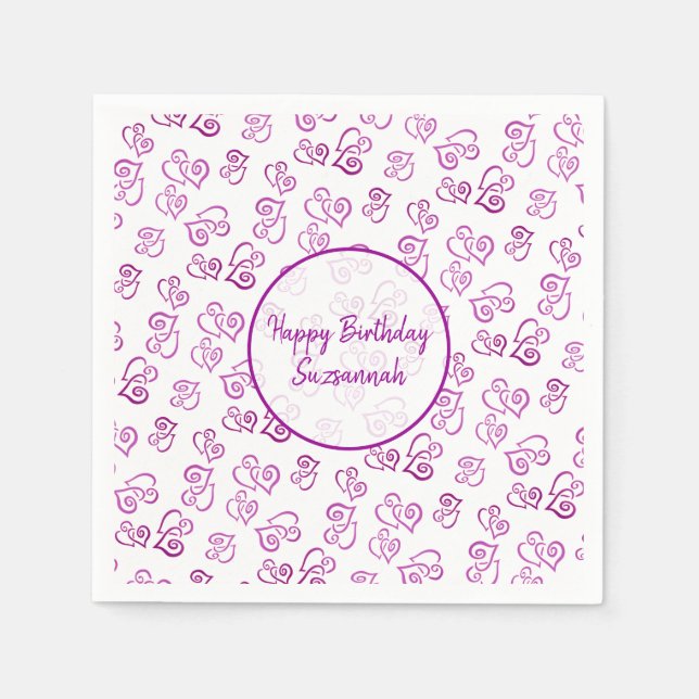 Anpassningsbar Linked Lila Hearts Mönster Template Pappersservett (Framsidan)