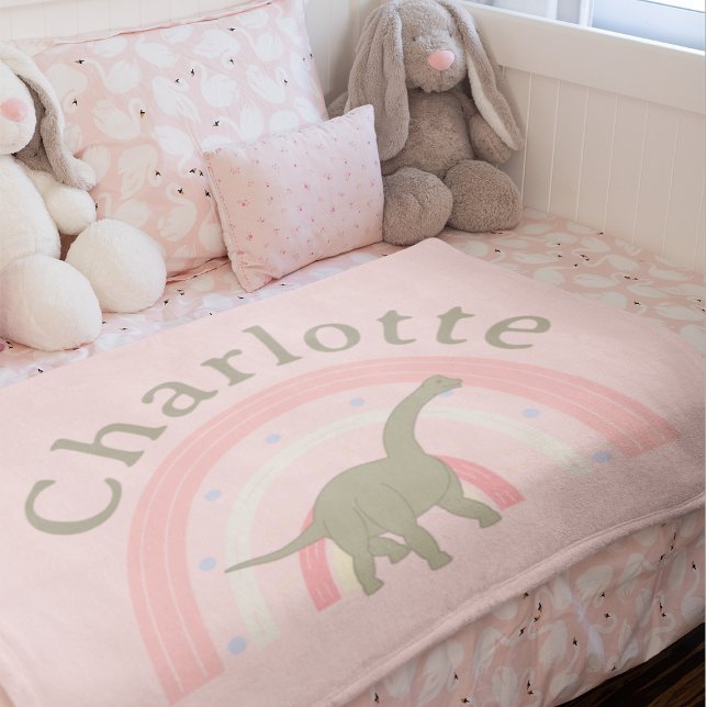 Anpassningsbar Little Girl Dinosaur Rainbow Rosa Fleecefilt (Custom Little Girl Dinosaur Rainbow Pink Fleece Blanket
)
