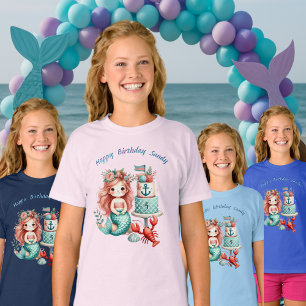 Anpassningsbar Little Girls Sjöjungfru Födelsedags T Shirt