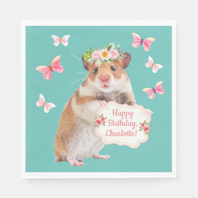 Anpassningsbar Little Mouse/Hamster Birthday Pappersservett (Framsidan)