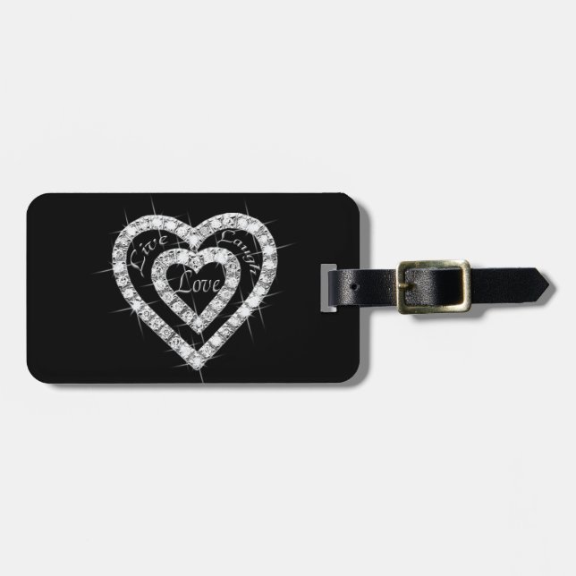 Anpassningsbar Live Laugh Kärlek Diamond Heart Lug Bagagebricka (Horisontell Framsida)