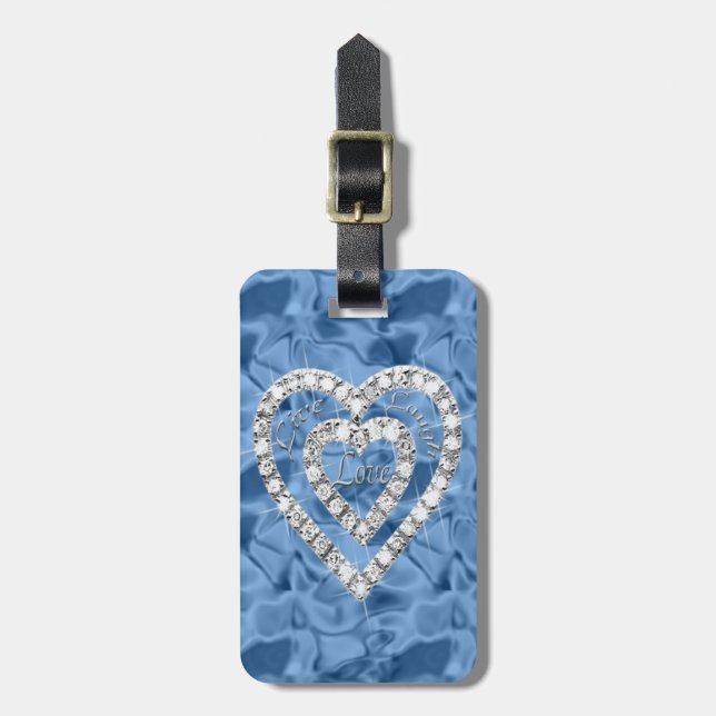 Anpassningsbar Live Laugh Kärlek Diamond Heart Lug Bagagebricka (Vertikal Framsida)