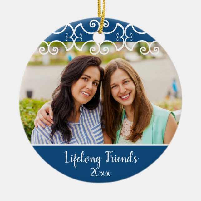 Anpassningsbar Livliga vänner, 2-sidig fotojul Julgransprydnad Keramik (Framsidan)