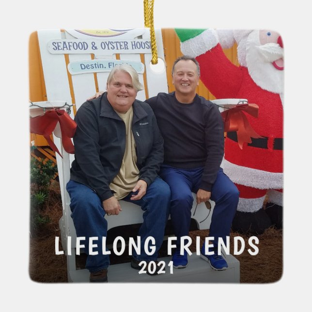 Anpassningsbar Livslångt vänner 2 foto jul 2 år Julgransprydnad Keramik (Framsida)