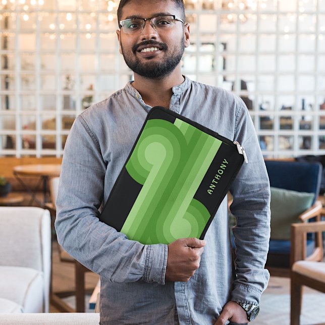 Anpassningsbar Ljus Lime Green Black Retro Mönster Laptop Fodral (Skapare uppladdad)