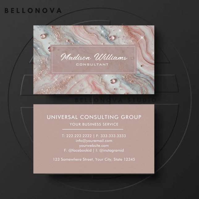 Anpassningsbar Ljus rosa Blue White Glitter Profes Visitkort (Custom Light Pink Blue White Glitter Professional Business Card)