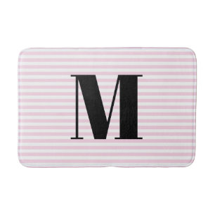 Anpassningsbar ljus rosa vit rand monogram badrumsmatta