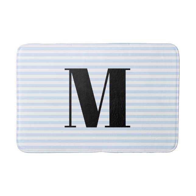Anpassningsbar ljusblå vit rand monogram badrumsmatta (Framsidan)