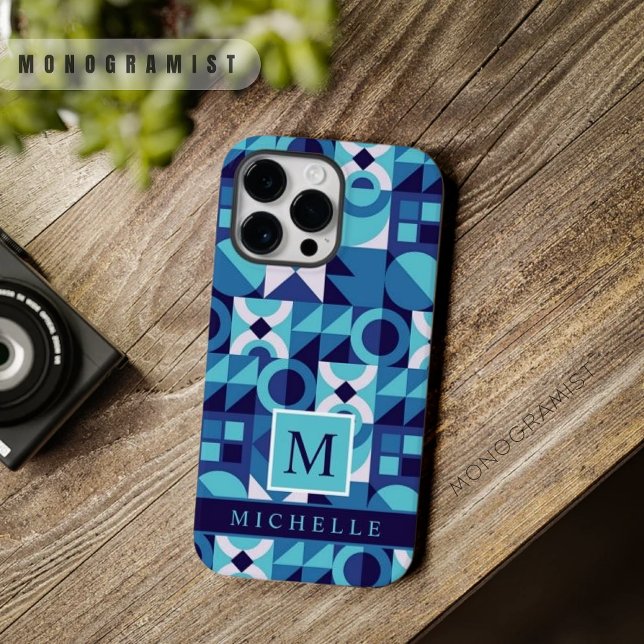 Anpassningsbar Ljusvit Mörk blått Geometric (Custom Bright Light Dark Blue White Geometric Case-Mate iPhone Case)