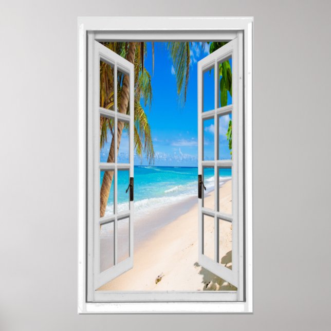 Anpassningsbar Lodrät Beach och Ocean Window View Poster (Framsidan)