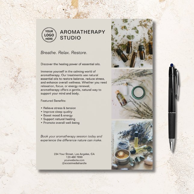 Anpassningsbar Logotyp AromaTherapi Spa Promotive  Reklamblad (Custom Logo Aromatherapy Spa Promotional Business Flyer)