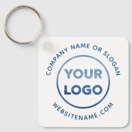 Anpassningsbar Logotyp Blå text på vit företagssva Nyckelring