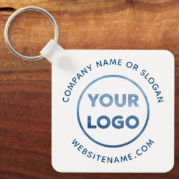 Anpassningsbar Logotyp Blå text på vit företagssva Nyckelring