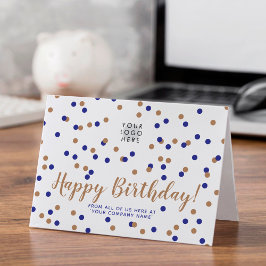 Anpassningsbar Logotyp Blue Guld Confetti Grattis  Kort