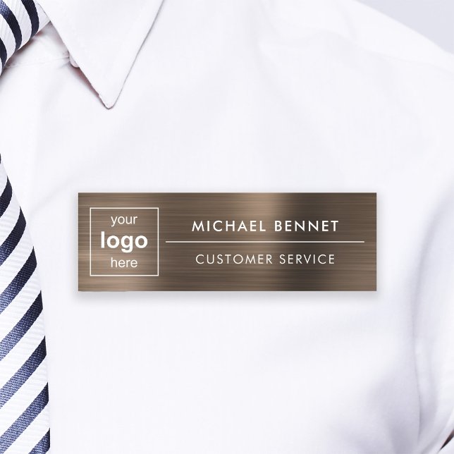 Anpassningsbar Logotyp Bronze Brown Professionell  Namnbricka (Custom Logo Bronze Brown Professional Business Name Tag)