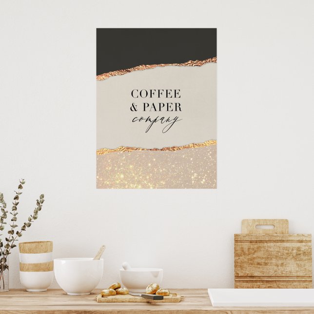 Anpassningsbar Logotyp Business Sign Black Cream G Poster (Kök)