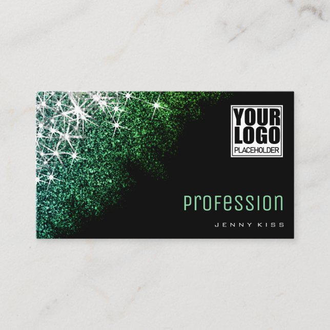 Anpassningsbar Logotyp Chic Teal Glitter Professio Visitkort (Framsida)