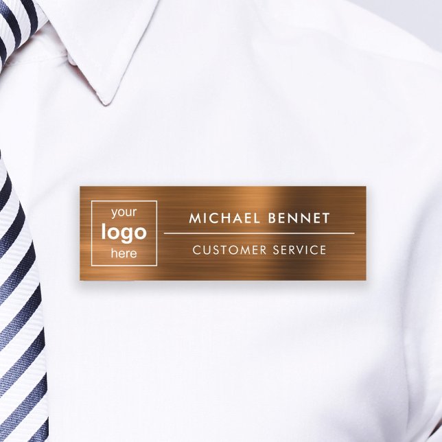 Anpassningsbar Logotyp Copper Brown Professionell  Namnbricka (Custom Logo Copper Brown Professional Business Name Tag)
