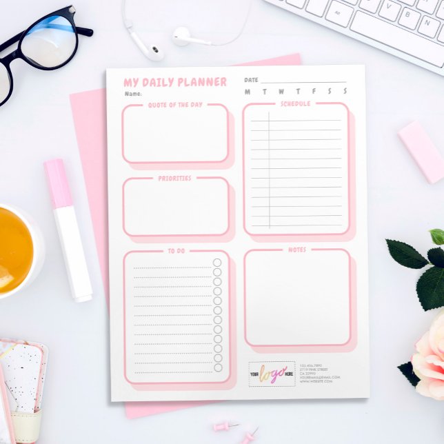 Anpassningsbar Logotyp Cute Simple  Undated Daily Anteckningsblock (Skapare uppladdad)
