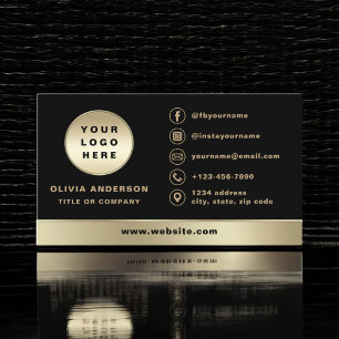 Anpassningsbar Logotyp Elegant Black Guld Photo Visitkort