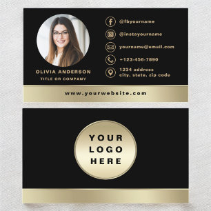 Anpassningsbar Logotyp Elegant Black Guld Photo Visitkort