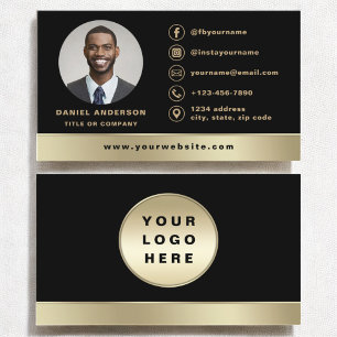 Anpassningsbar Logotyp Elegant Black Guld Photo Visitkort