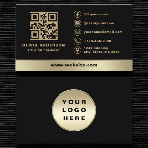 Anpassningsbar Logotyp Elegant Black Guld QR-kod Visitkort