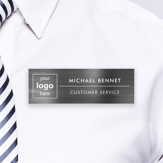 Anpassningsbar Logotyp Elegant Black Professionell Namnbricka (Custom Logo Elegant Black Professional Business Name Tag)