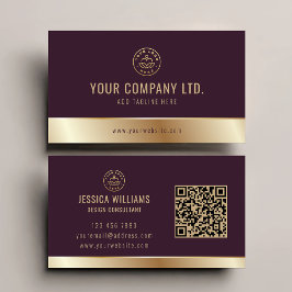 Anpassningsbar Logotyp Elegant Burgundy Guld QR-ko Visitkort