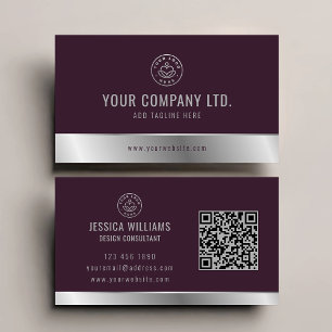 Anpassningsbar Logotyp Elegant Burgundy Silver QR- Visitkort