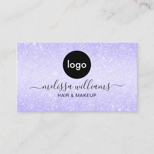 Anpassningsbar Logotyp Elegant Chic Lila Glitter Visitkort (Framsida)