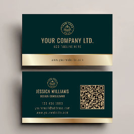 Anpassningsbar Logotyp Elegant Grönt Guld QR-kod Visitkort