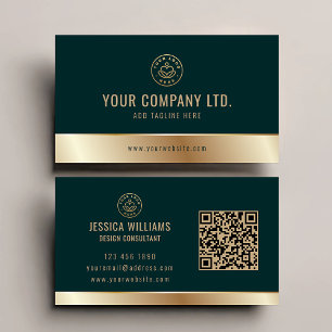 Anpassningsbar Logotyp Elegant Grönt Guld QR-kod Visitkort