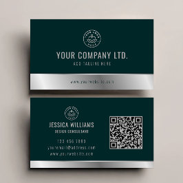 Anpassningsbar Logotyp Elegant Grönt Silver QR-kod Visitkort