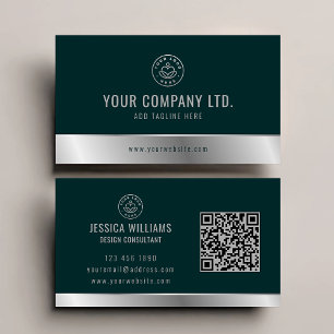 Anpassningsbar Logotyp Elegant Grönt Silver QR-kod Visitkort